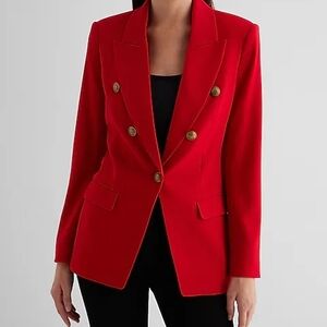 Express Vibrant Red Blazer with Gold Buttons